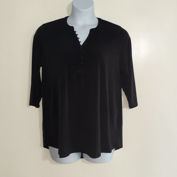 Woman Within Black Swingy 3/4 Sleeve Henley Tunic Top w/Buttons 14/16 NWOT - Picture 6 of 14